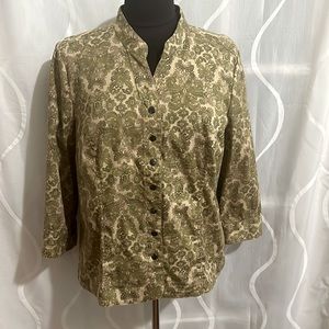 Christopher & Banks, Snap Front, Olive & Tan Print Top/lightweight Jckt, Med.